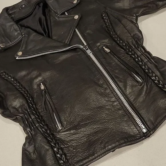 Gorgeous black leather motorcycle jacket size M with braided detail! - Picture 10 of 10